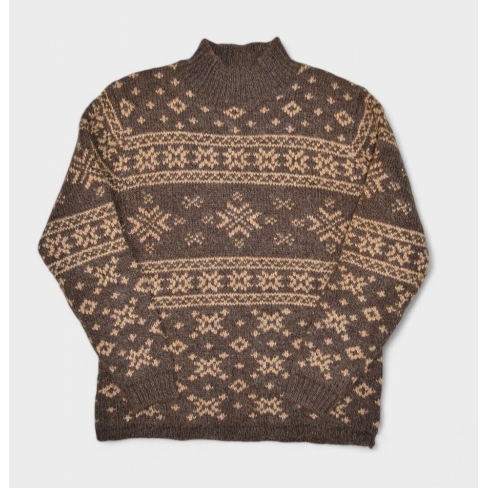 Susquehanna Trail Outfitters Sweater Mens Small Brown Fair Isle Mock Pullover